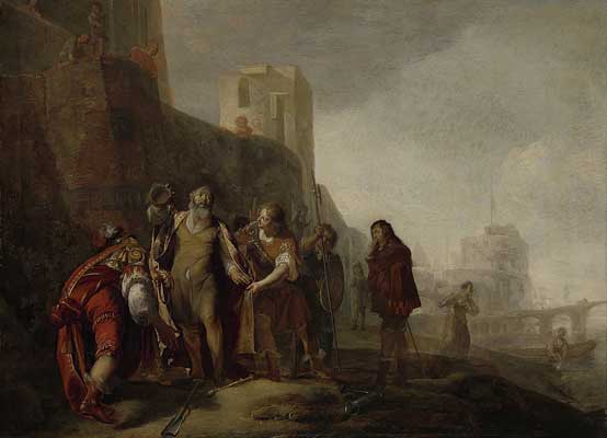 Les envoyés d'Alexandre le Grand habillent Abdalonymos avec les insignes de la dignité royale de Sidon par Nicolaus Knupfer. tableau