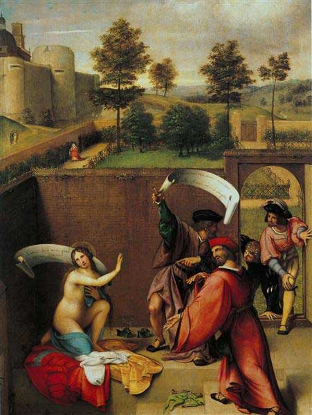 Suzanne et les vieillards de Lorenzo Lotto tableau